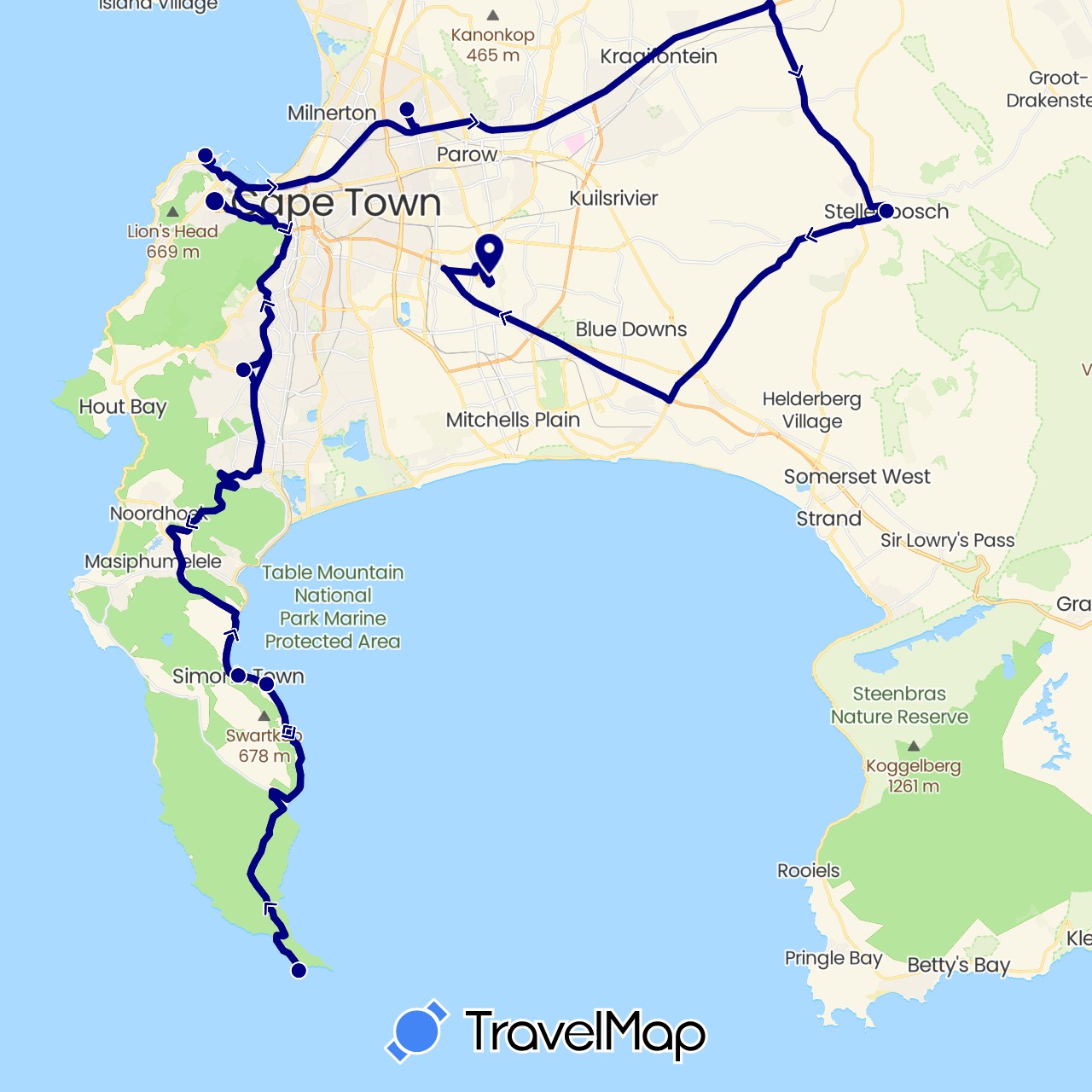 TravelMap itinerary: driving in South Africa (Africa)