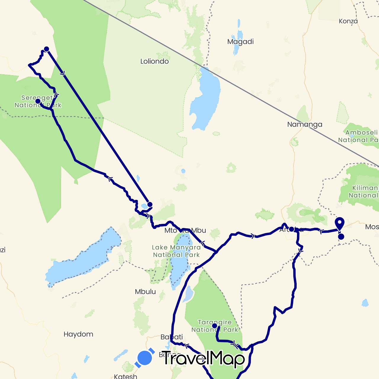 TravelMap itinerary: driving in Tanzania (Africa)