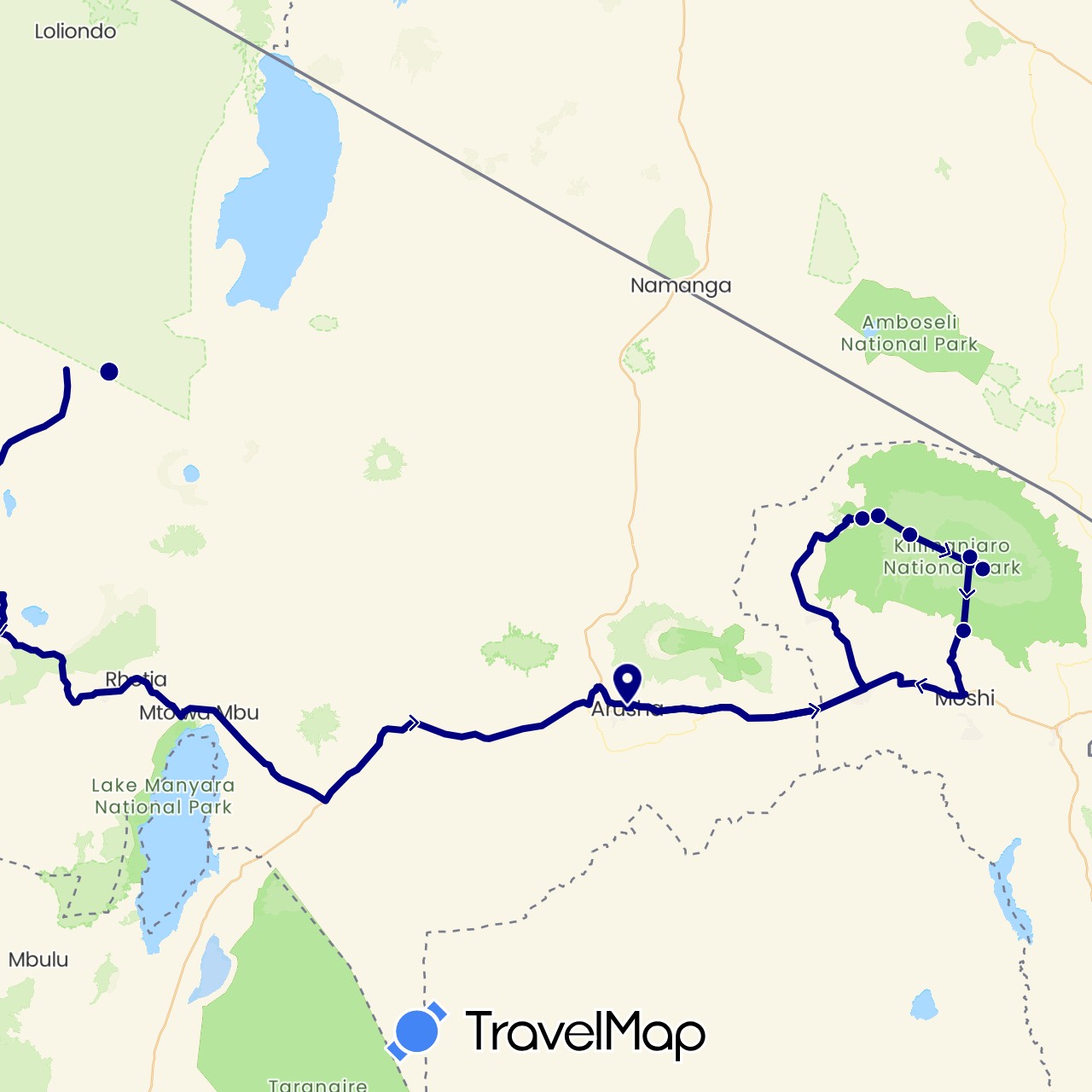TravelMap itinerary: driving in Tanzania (Africa)